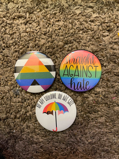 2 inch 3 piece Ally Pride pinback button badge set