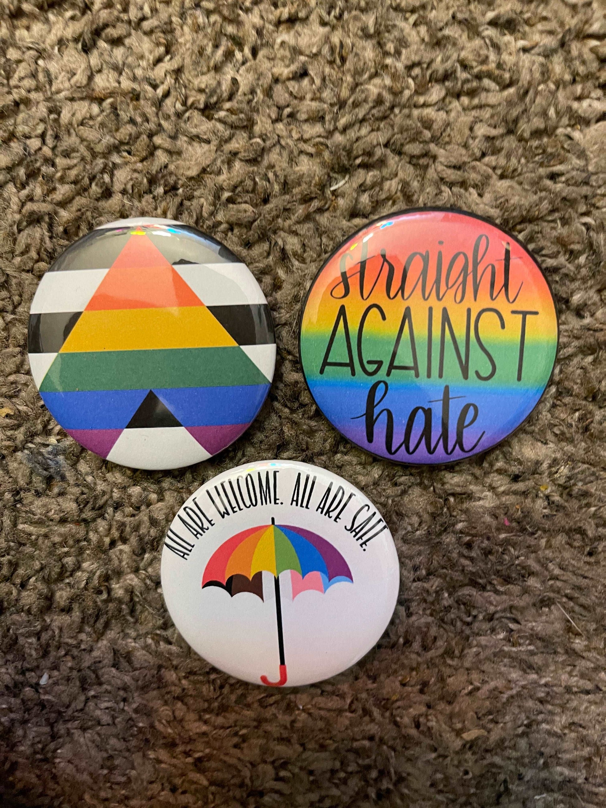 2 inch 3 piece Ally Pride pinback button badge set