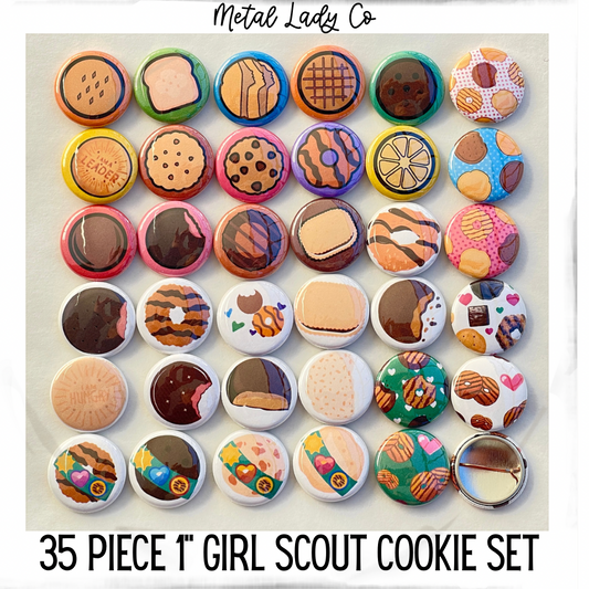 35 piece Girl Scout Cookie 1 inch pinback button set