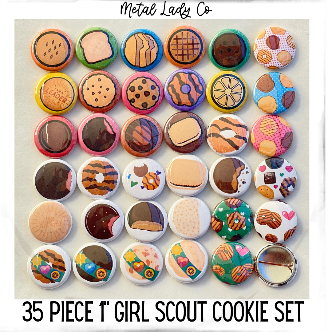 Girl Scout Cookie 1 inch pinback button set 35 pins