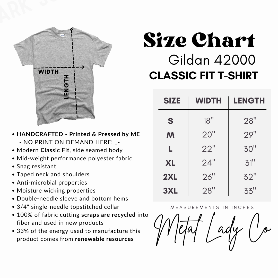 Size Chart and Features for Gildan 42000