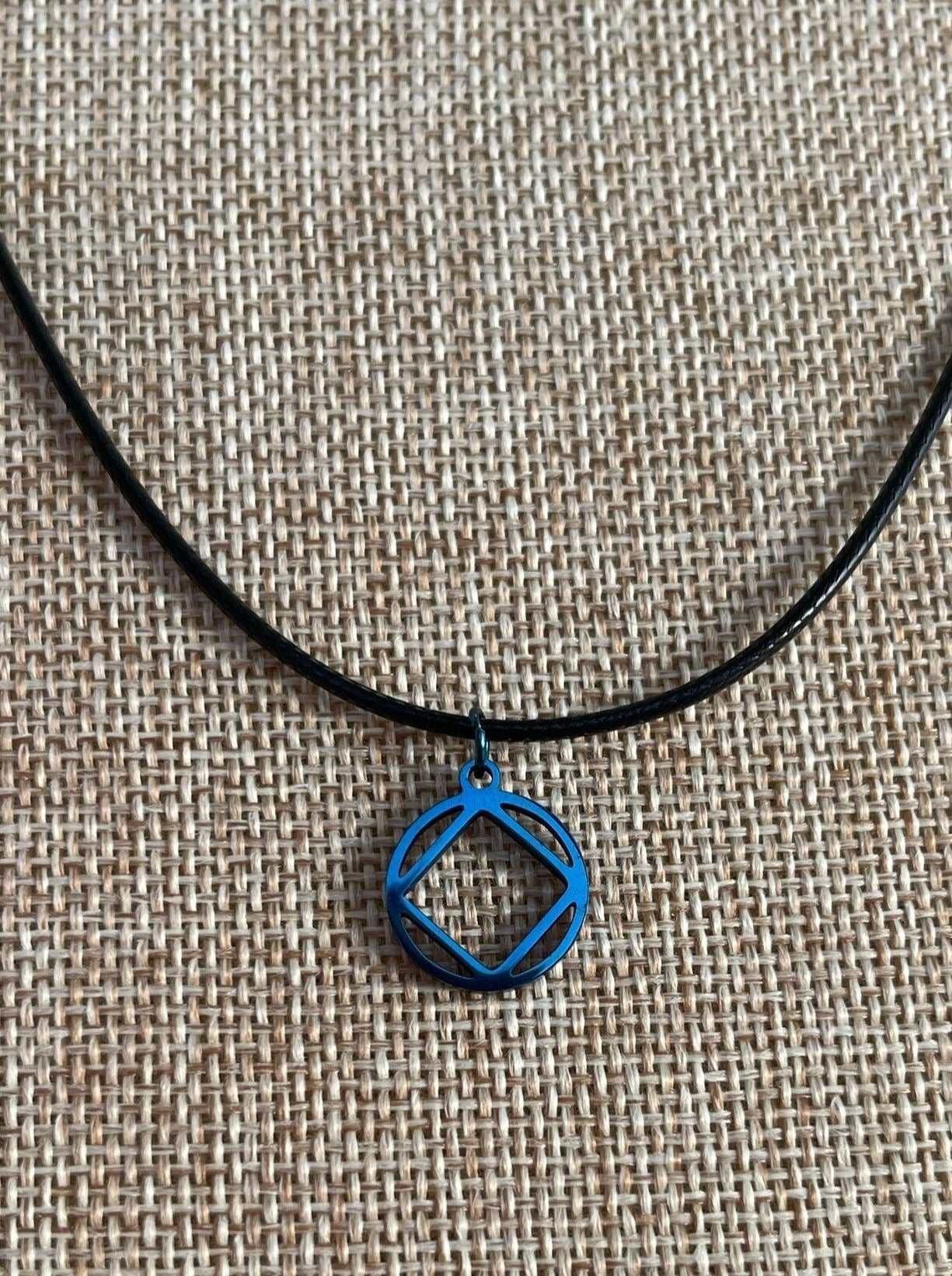 Blue Stainless Steel Narcotics Anonymous Symbol Necklace.