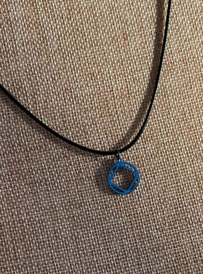 Blue Stainless Steel Narcotics Anonymous Symbol Necklace.