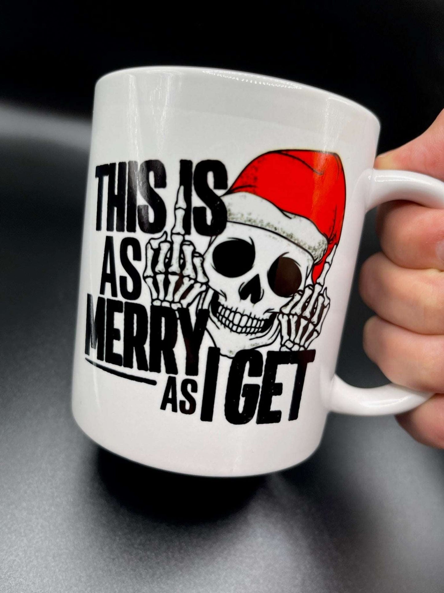 Christmas mug skeleton, This is as merry as I get middle finger cup