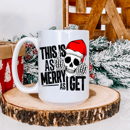 Christmas mug skeleton, This is as merry as I get middle finger cup