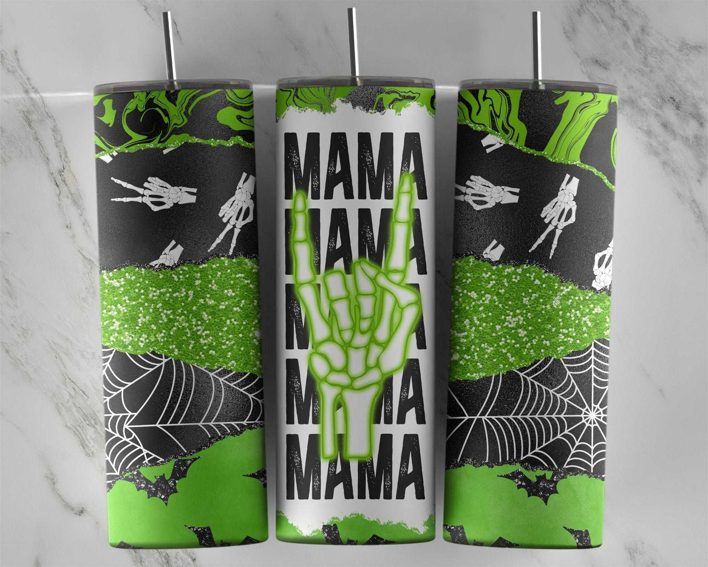 MAMA Skeleton lime green tumbler