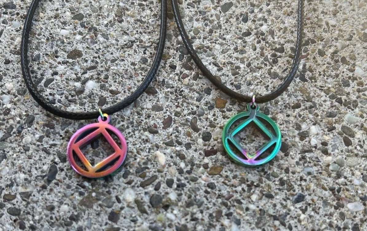 Narcotics Anonymous RAINBOW necklace, Recovery Jewelry, NA Jewelry, 12 step earrings, Narcotics Anonymous, Sobriety Gift, Stainless Steel