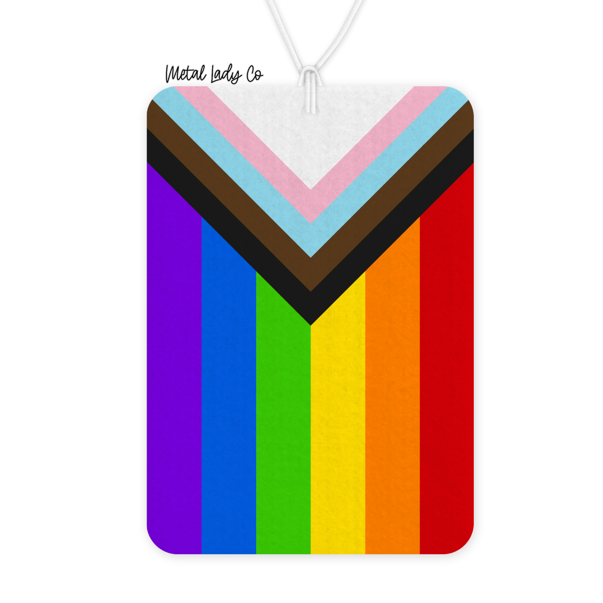 Colorful striped air freshener with a chevron design on a white background
