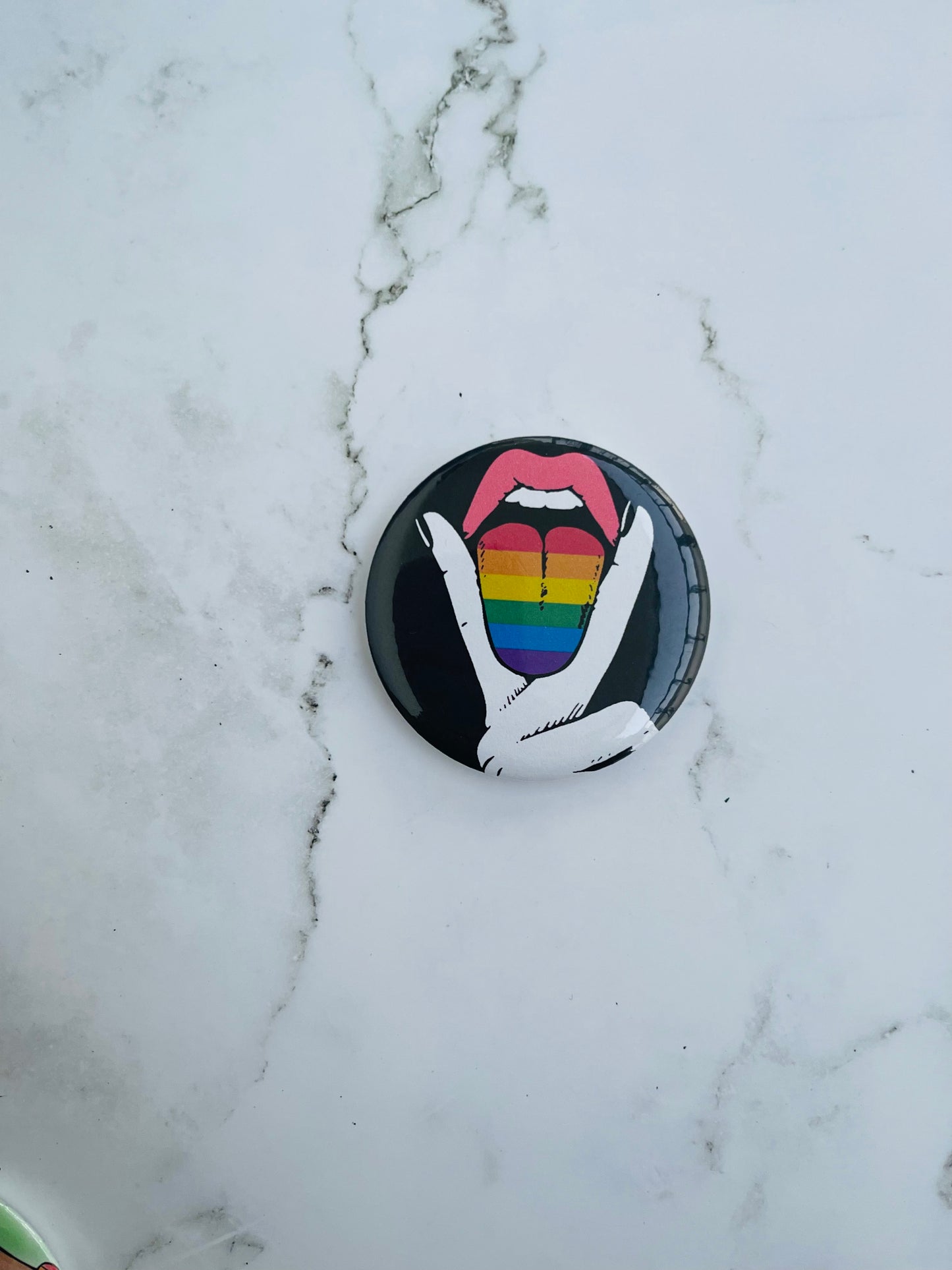 Pride 2.2 Inch Pinback Button Rainbow Tongue Pin