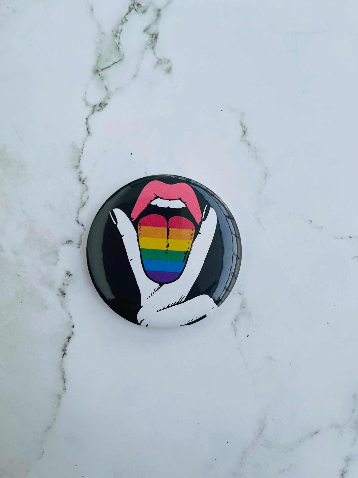 Pride 2.2 Inch Pinback Button Rainbow Tongue Pin