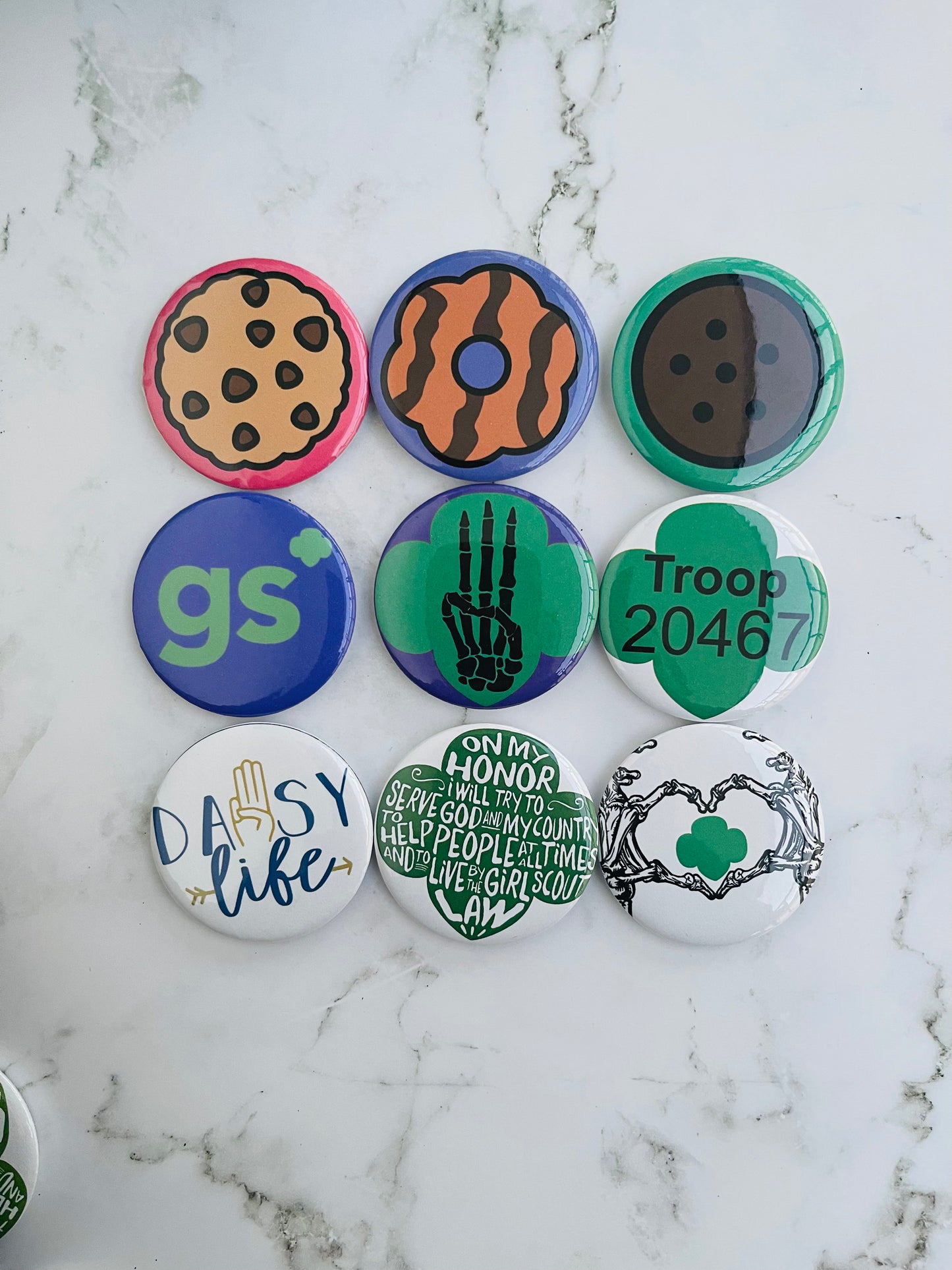 2.2 inch Girlscout Pinback Button Pin PACK ( ALL 9)