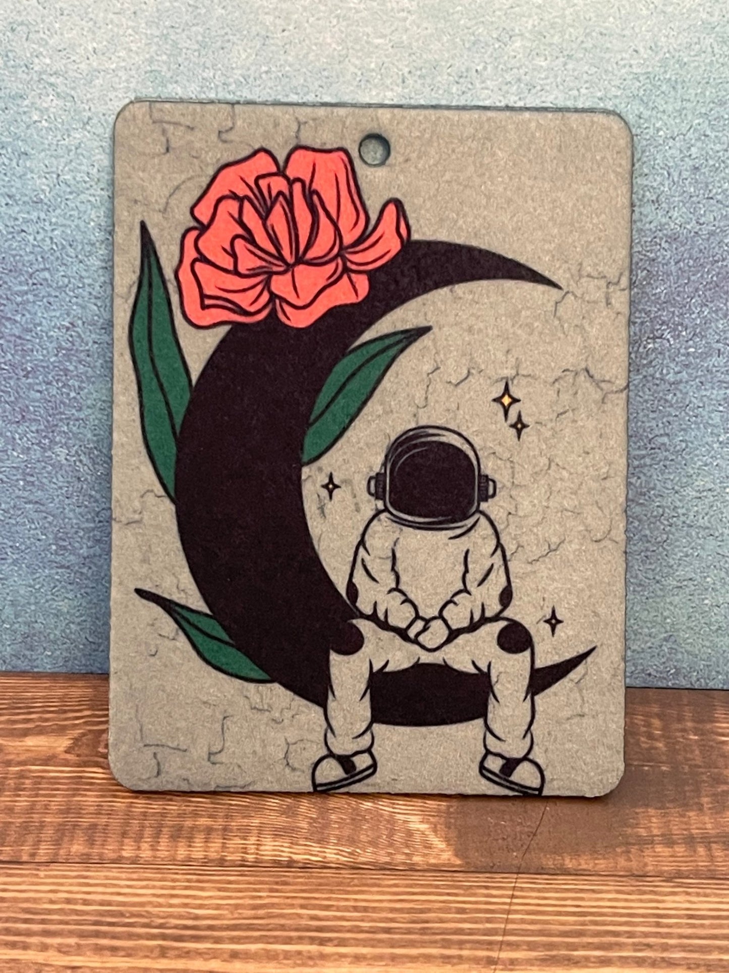 Space man on the moon floral car freshie