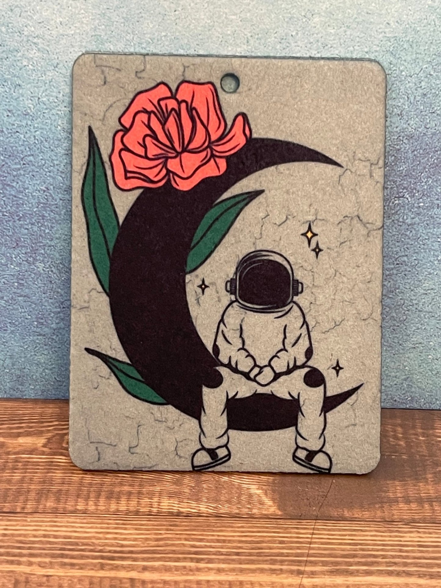 Space man on the moon floral car freshie