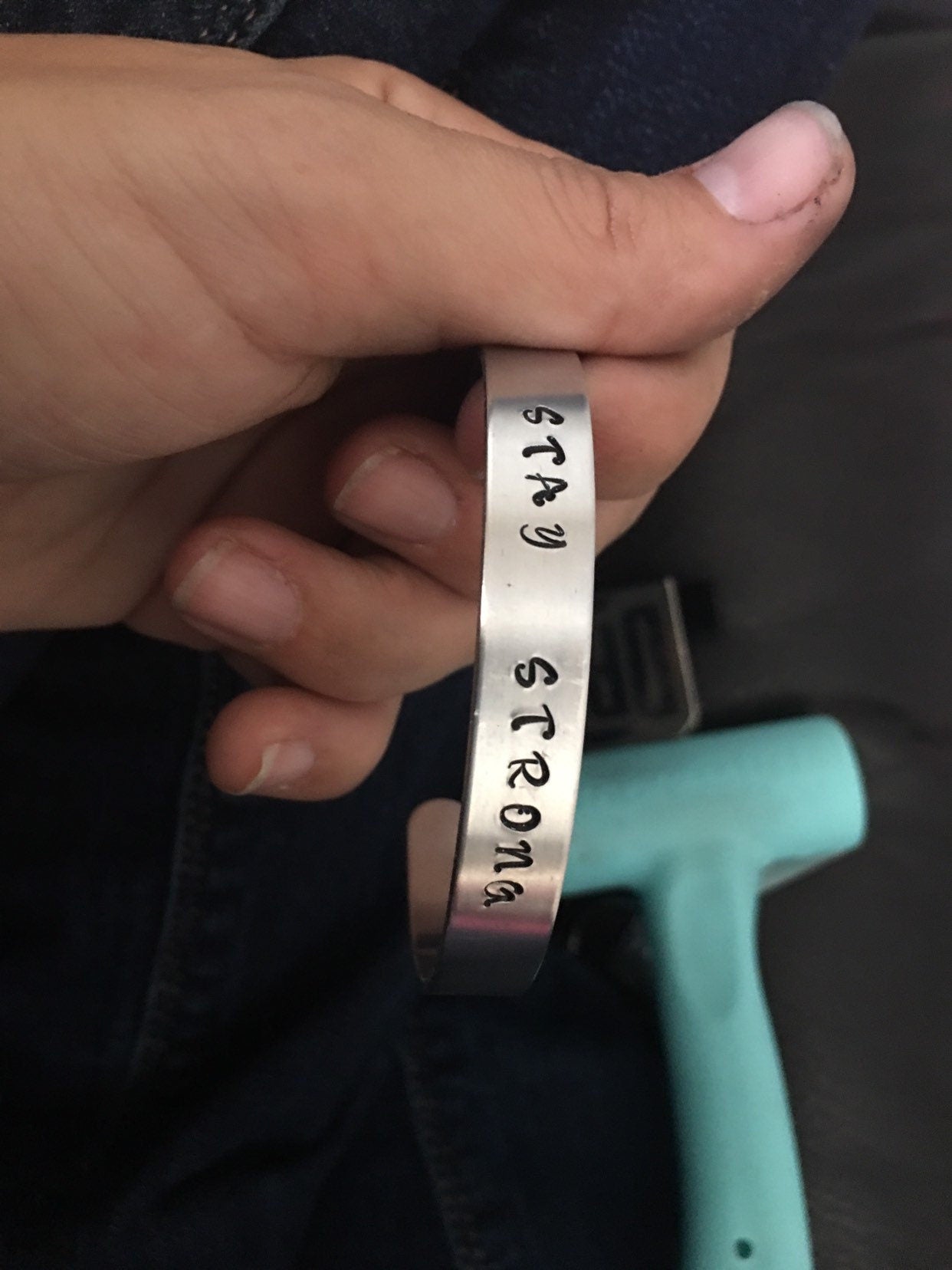 Stay strong hand stamped bracelet