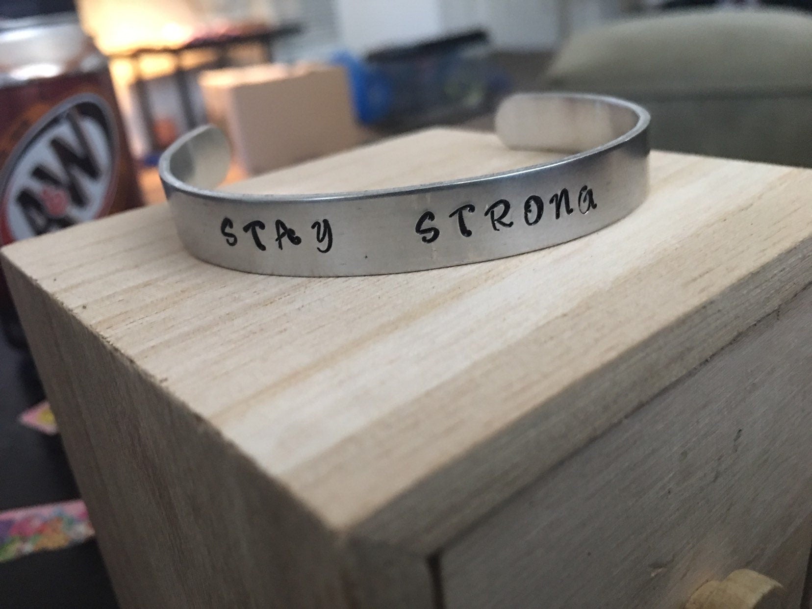 Stay strong hand stamped bracelet